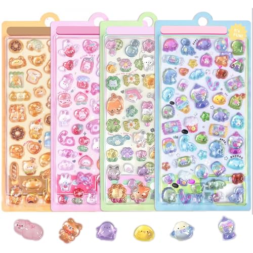 mefeny ぷくぷくシール ぷくぷく ぷっくりシール 立体 かわいい 4枚セット ごほうび キラキラ 韓国 子供 大容量 スマホケース 手帳 diy 贈り物 B