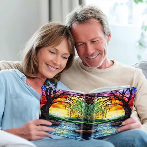 Image of Photo Album 4x6 120 Photos with Strong Elastic Band, Stained Glass Tree | Large Capacity Premium Leather Picture Album, Portable Wallet Albums Photo Book for Family Anniversaries Wedding Baby