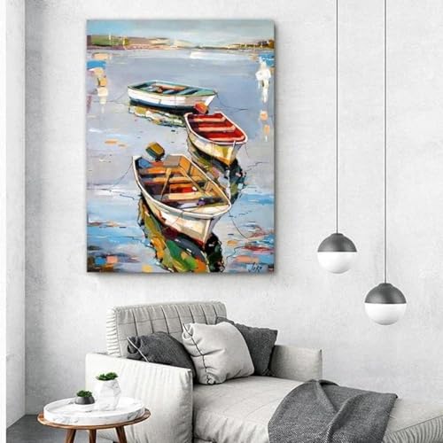 Baibexing Peinture À L'Huile Sur Toile Représentant Un Bateau Abstrait, Paysage Marin, Affiches Et Imprimés Pour Décoration De Salon, A6 30X40Cm Sans Cadre