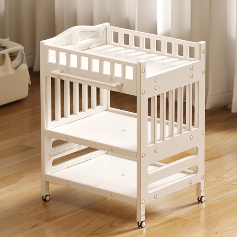 BabyLiv 8-in-1 STANDARD Diaper Changing Table | Diaper Changing Station - Multi-Function Baby Diaper Station with 8 Storage Compartments, Waterproof Pad & Wheels - ISO 9001:2015 & CE Certified Nursery Organizer With Latex MAT | Colour - White-image-11