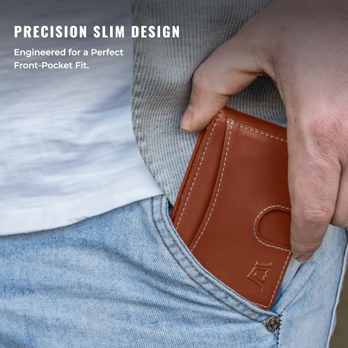 Image of Kings Loot Money Clip Slim Minimalist Wallet for Men - RFID Blocking Leather Design with Money Clip - Front Pocket Bifold Holds 12 Cards - Stylish & Compact Wallets (Auburn)