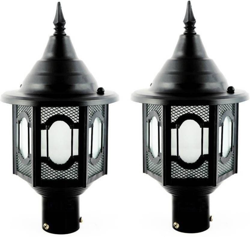 Gate Light Black Glass and Iron | Fixed Mount Outdoor Garden Field Roof Lighting Fixture | Durable Exterior Lamps for Yard Driveway Entrance | Pack of 2-image-44