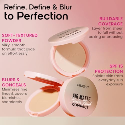 Image of INSIGHT Air Matte Flawless Finish Compact - Soft Sand (11g) | Buildable Coverage | SPF 15 Protection | Blurs & Conceals | Infused with Vitamin E & Jojoba Oil | Long Wear