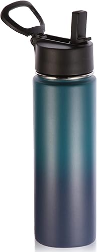 Miniatura 25 de Volhoply Botellas de agua aisladas de 22 onzas con tapa con popote, botella deportiva de acero inoxidable con asa, tazas de agua de metal al vacío
