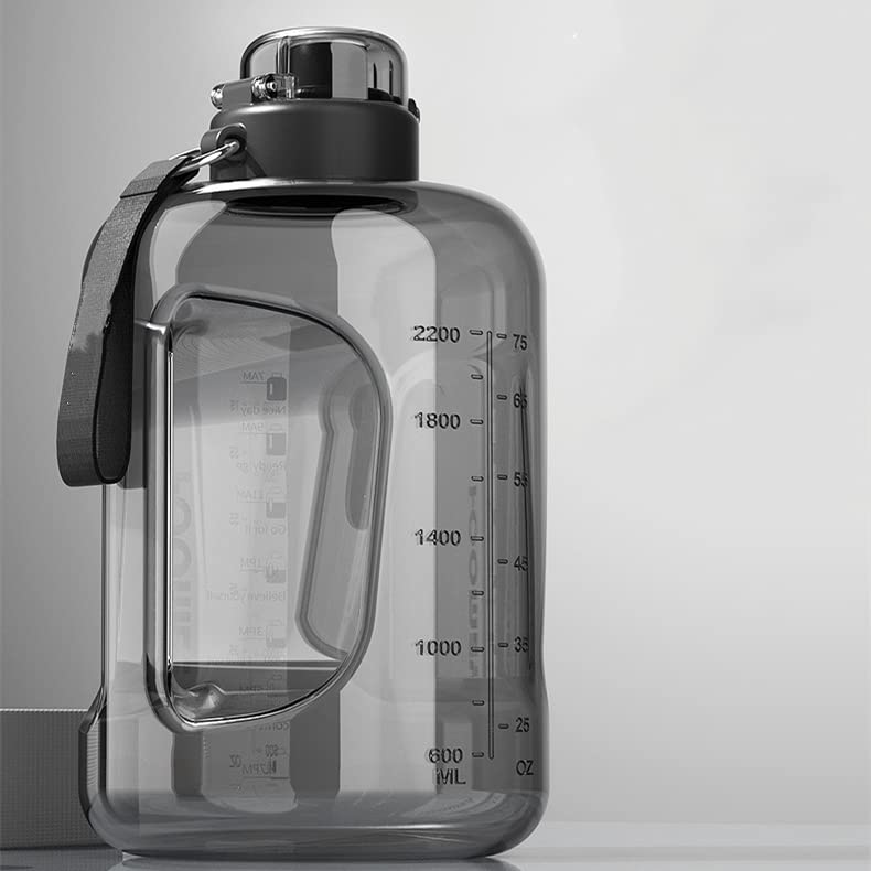 GBB 1.5 Litre Water Bottle, BPA Free Men's Sports Water Bottle, Large Capacity Cup with Straw, Handle Leakproof Scaled Fitness Bucket, Transparent Large Drinking Bucket, Ideal for Gym/Outdoor, Black