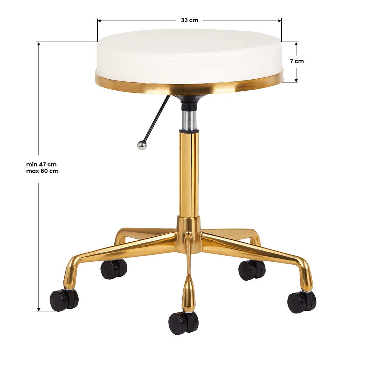 ACTIVESHOP Friseurhocker Kosmetikhocker Kosmetikstuhl Rollhocker Drehhocker Arbeitshocker H4 Gold Weiss Drehhocker mit Rollen höhenverstellbar rollhocker höhenverstellba