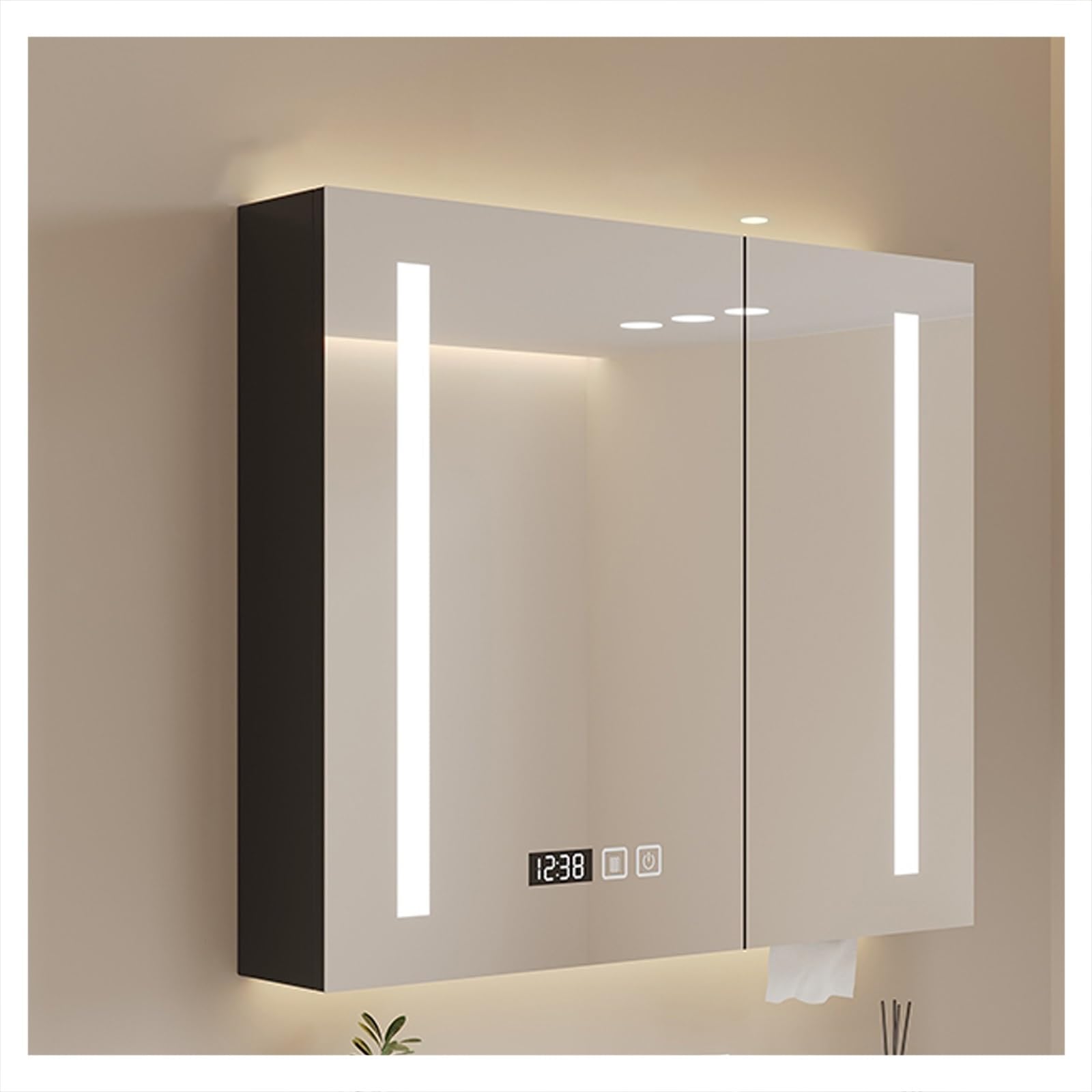FLYIODFCXV bathroom mirror cabinet, Bathroom Cabinet Mirror，One-Button Defogger, High-Definition(Black,58 * 70cm/22.8 * 27.5in)