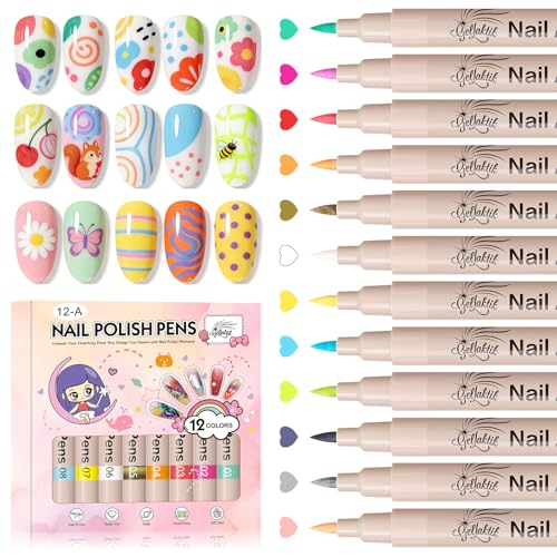 GELLAKTIK 12 Colors Nail Art Pens Set, 3D Nail Color...