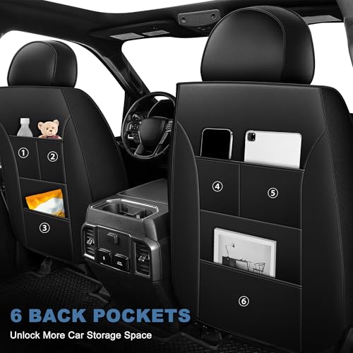 Image of for Chevy Chevrolet Silverado Seat Covers 2007-2025 2026 | Gmc Sierra 1500 2500hd 3500hd Full Set Crew Cab Leather Seat Protectors with Lumbar Support(5 Seats,Black&Grey)