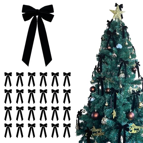 Aoyom 25Pcs Black Velvet Bows for Gift Wrapping and Christmas Tree