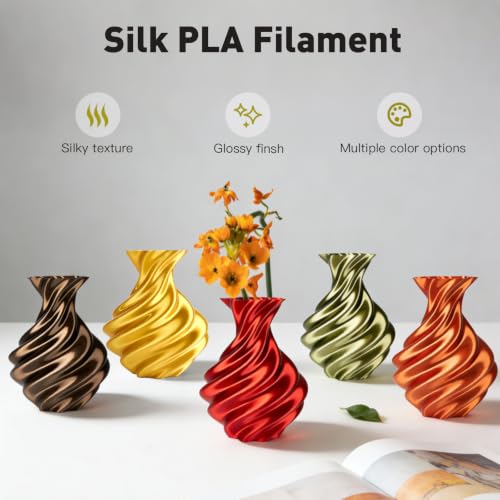 Image of ERYONE Silk Filament PLA+ 1.75mm Upgraded Shiny 3D Printer Filament, Gloss Finish, Fit Most FDM Printer Stable Printing,1kg (2.2LBS) /Spool, Light Gold