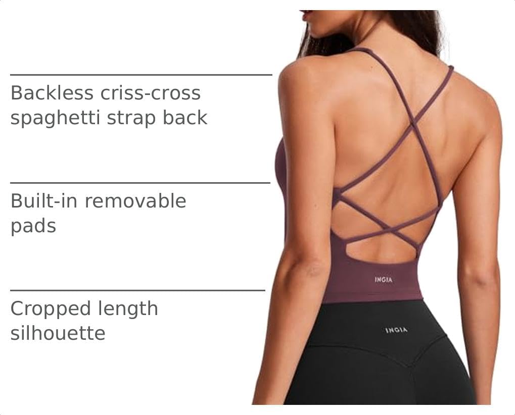 INGIA V Neck Padded Tank Tops Criss Cross Strap