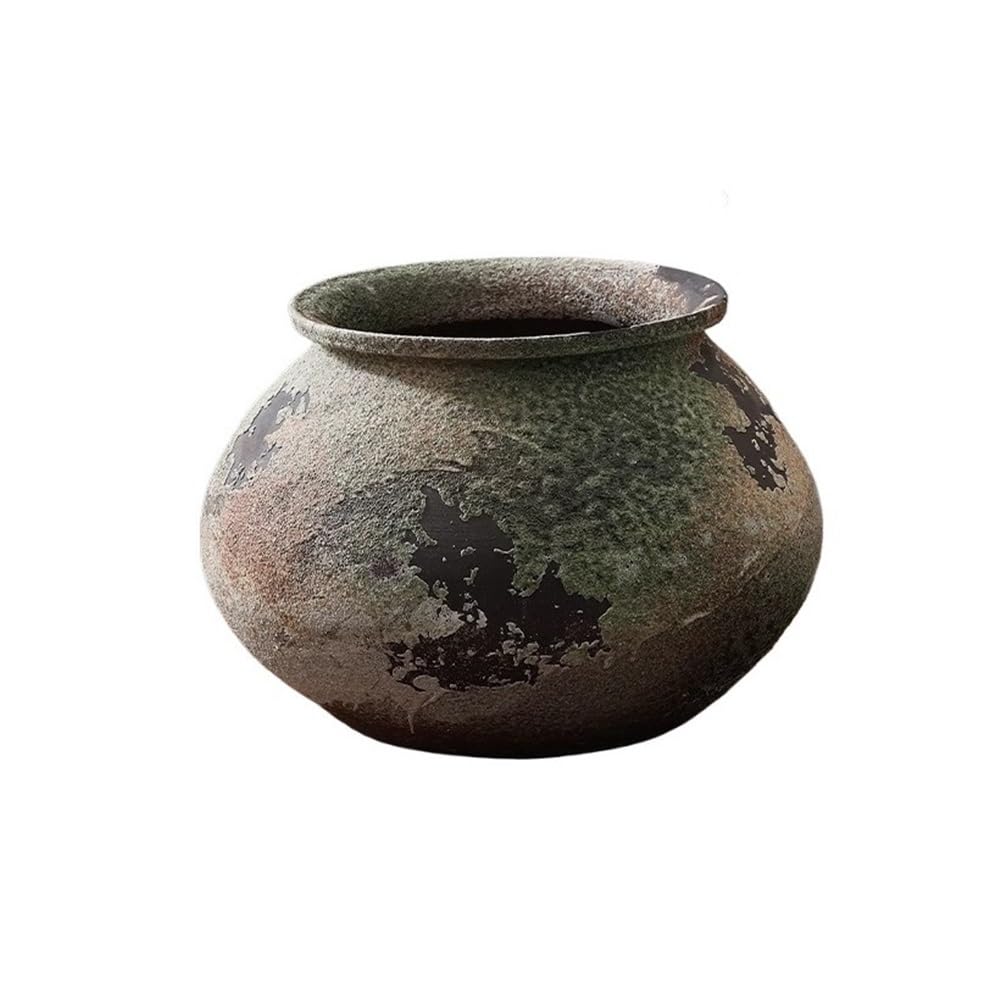 HLHLOP777 Flower Pot Retro Coarse Pottery Flower Vessels Jingdezhen Chinese Style Pots Large Caliber Antique Plant House Plants, Succulents, Flowers(Green)
