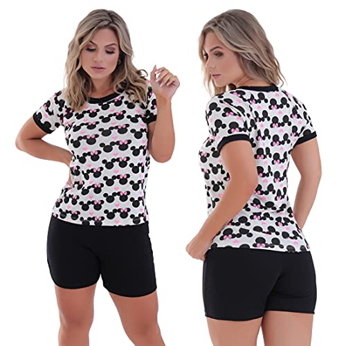 Kit com 02 Pijamas para Dormir Gabi Manga Curta Click Mais Bonita (M, Poá/Estampado)
