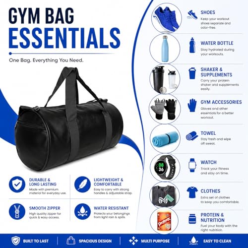 Image of Trendy & Classic Duffle Gym Bag for Men & Women Leather Gym Bag with Shoulder Strap Sports Bag Yoga & Travel Bag for Boys & Girls Duffle Bag & Travelling Bag Outdoor (Black)