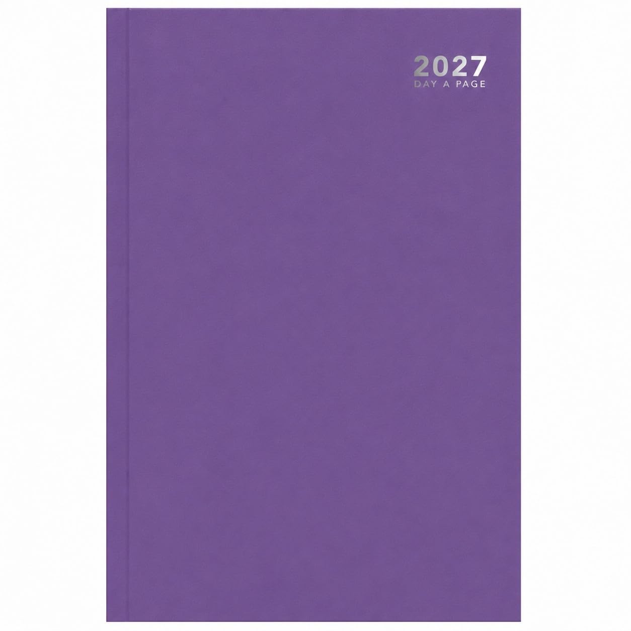 2027 A5 Day a Page Diary – Hardback Casebound Daily Planner with Ribbon Marker – UK Holidays & Notable Dates – Full Year Organiser for Home, Office, Work & Business – A5 210 x 150mm (Purple 2027)