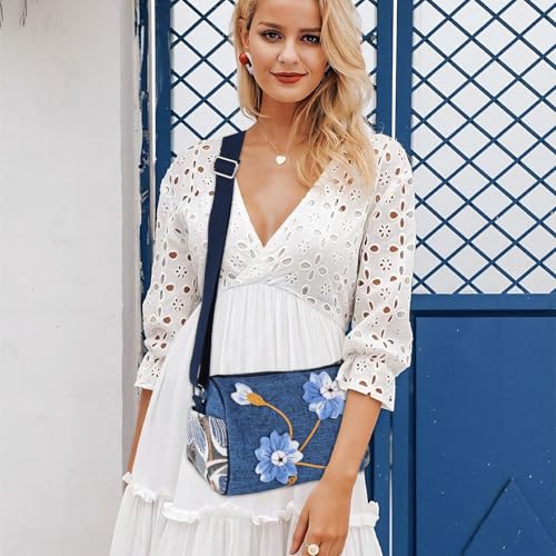 Crossbody Bags for Women Designer Canvas Floral Purses Lightweight with Wide Strap 6