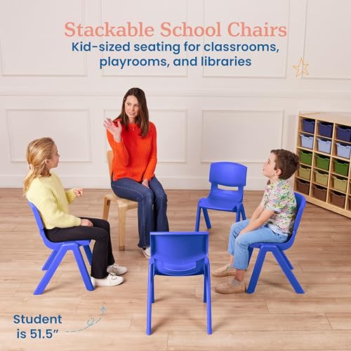 Image of ECR4Kids 14in Plastic School Stack Chair, Classroom Furniture, Blue, 4-Pack