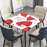 Morbuy Mantel Cuadrado Impermeable Protector Mesa con Borde Elástico, Antimanchas Cubre Encimera Cubierta de Mesa con Estampado de Gorro Navideño, para Cocina, Comedor (Blanco 1,120x120cm)