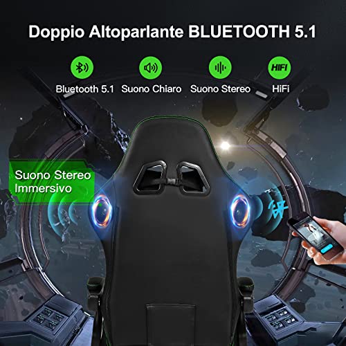Sedia Gaming Ergonomica con Poggiapiedi e Altoparlante Bluetooth Poltrona Ufficio Scrivania Sedie Girevole Musicale con Braccioli di Collegamento - Sedia gaming - Immagine 3