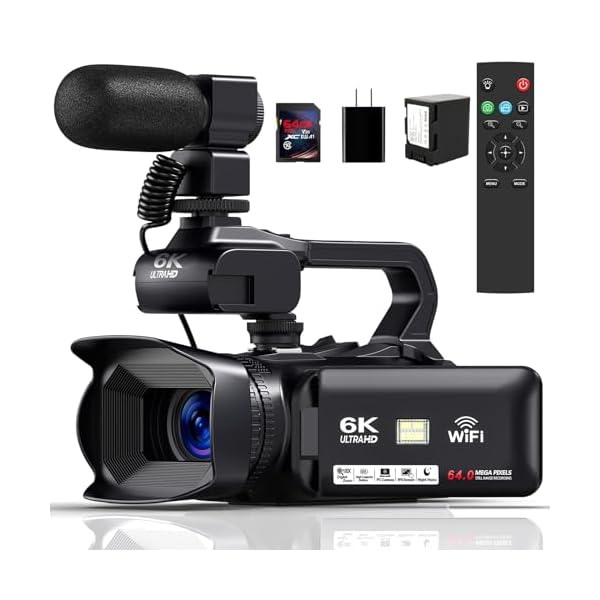 6K Video Camera Camcorder UHD 64MP IR Night Vision Vlogging Camera for YouTube 18X Digital Zoom 4.0 Inch Touch Screen Video Camera with WiFi, Microphone, Stabilizer, Remote Control, 64GB SD Card