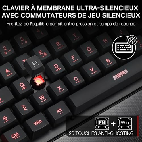 K505 Tastiera Gaming, AZERTY Francese, Retroilluminazione Arcobaleno, 26 Tasti Anti-Ghosting, Tastiera Gaming Wired Keyboard, Tastiera A Membrana, Integrazione Macro 5 Tasti, Scorciatoie - Tastiera gaming - Immagine 3