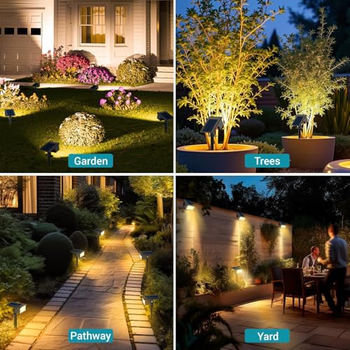 kolpop [4 Stück/ 77 LEDs Solarstrahler für Außen Garten, 3000K Warmweiß Solar Strahler, IP65 Wasserdicht, 3 Modi, 800LM Solarleuchten, Dusk to Dawn Solarlampen für Hof Bäume Weg Outdoor Pflanzen