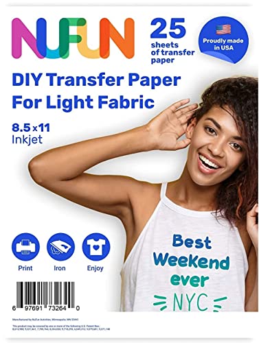 Printable Iron-on Heat Transfer Paper for T Shirts, Light Fabrics, 25 Sheets 8.5 x 11 inch, Long Lasting, Durable, Professional Quality, Easy DIY, Non-Toxic, Made In the USA