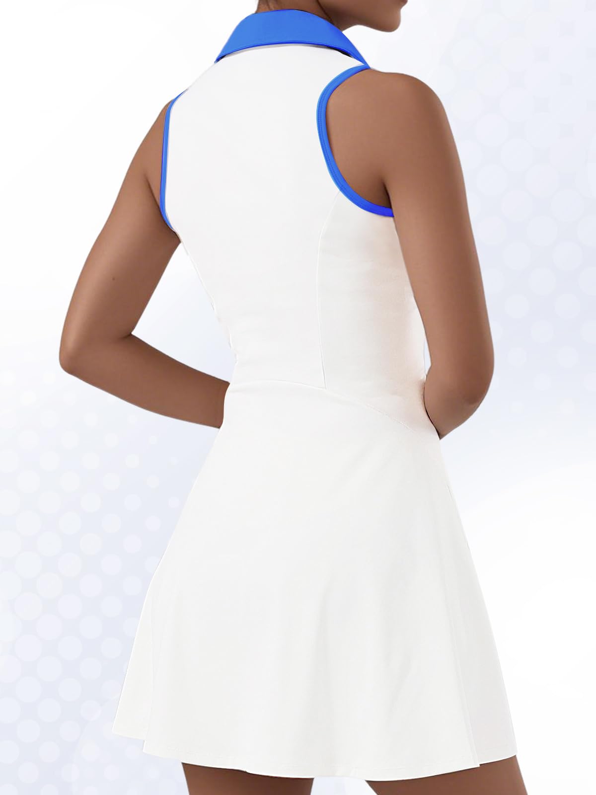 Vestido de Tenis sin Mangas Athletic Dress con Pantalón Corto Bolsillos Cremallera Polo Deportiva Mujer