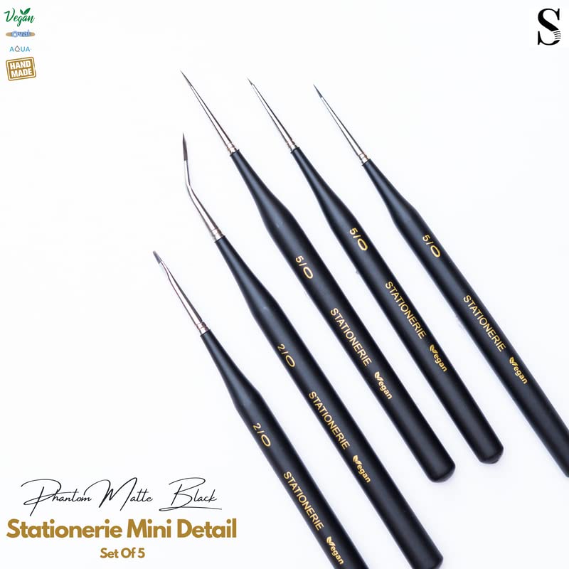 Image of Stationerie Paint Brushes Set /Handmade Professional Artist Painting Brush Set for Acrylic, Watercolor, & Gouache Painting with Brush Holder (Mini Detailers)