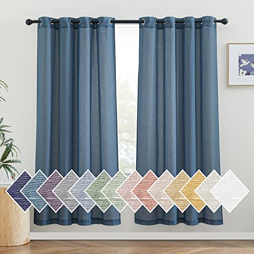 NICETOWN Flax Linen Sheer Curtains for Bedroom, Grommet Linen Blend Semi Sheer Vintage Curtains & Drapes Privacy with Light Filtering for Living Room, Stone Blue, 52" W x 72" L, Set of 2