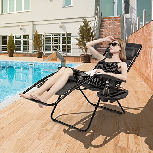 Image of Giantex Zero Gravity Reclining Chair, Outdoor Patio Recliner with Cup Holder & Removable Pillow, Adjustable Backrest, Indoor Lounge Chair for Backyard, Garden, Poolside (Gray)