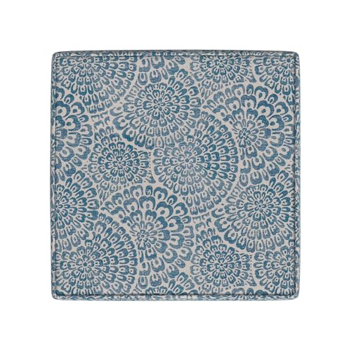 Image of HomePop 18 inch Classic Square Storage Ottoman - Blue & Cream Modern Floral
