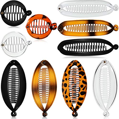 9 Pieces French Banana Clip Hair Comb Fishtail Hair Clip Comb and Round Banana Clips Flexible Ponytail Holder Interlocking Hair Styling Accessories for Women