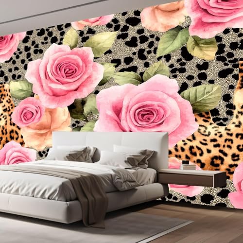 Papier peint panoramique léopard rose intissé grand format de qualité - 6