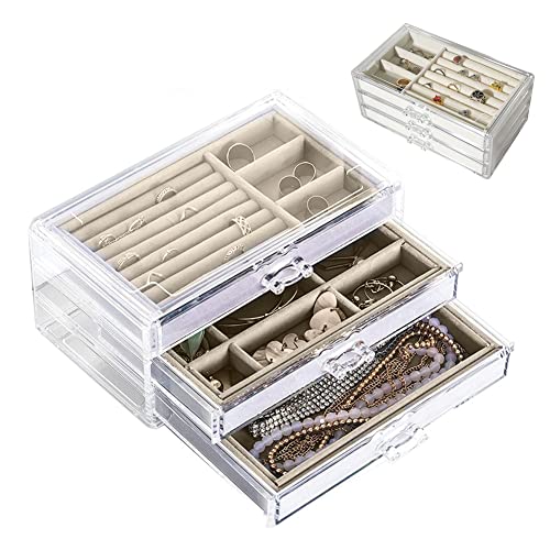 Punvot Schmuckschatulle, Schmuckaufbewahrung Damen Weihnachten Geschenk Schmuckkästchen mit 2 Schublade, Schmuck Organizers, Schmuckkasten, Schmuckbox Geschenke für Mädchen Frauen Mutter Geburtstag Cover