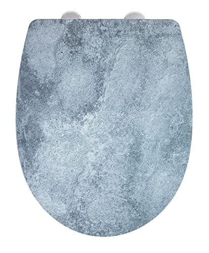WENKO WC-Sitz Mod. Cement mit Relief, strukturierte Oberfläche in Betonoptik, Toilettendeckel mit Absenkautomatik, aus bruchstabilem Thermoplast, recycelbarer Kunststoff, 36,5 x 45 cm