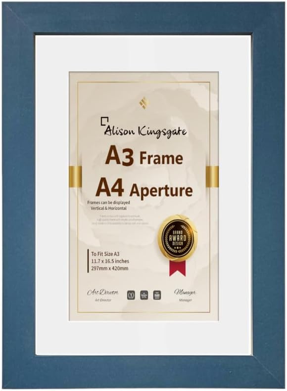 Alison Kingsgate Modern Navy Blue A3 Frame With Mount For A4 Print Size