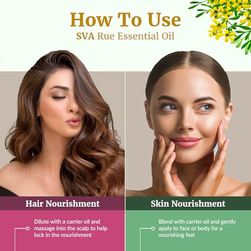 Image of SVA Rue Essential Oil, Glass Bottle with Dropper, 1 Fl Oz (30 ml) | Rue Essential Oil for Diffuser, Skin Care, Hair Care, Massage, Soap Making, Candle Making, Home Fragrance & DIY Blending
