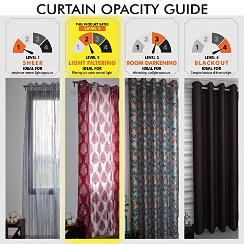 Image of Heavy Polyester Beautiful Floral Design Tissue Net Window Curtains 5 Feet Long Set of 1 | 4 * 5ft | Parda for Living Room and Bedroom | Maroon Curtains