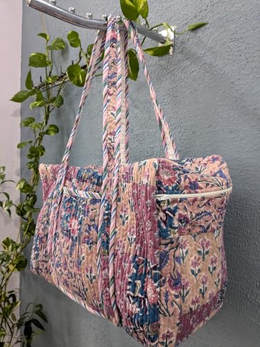 Quilted Tote Shoulder Patch Bag Cotton Handprint Floral Eco friendly Sustainable bag, Yoga Shopping Beach Artist Boho Weekend bag4