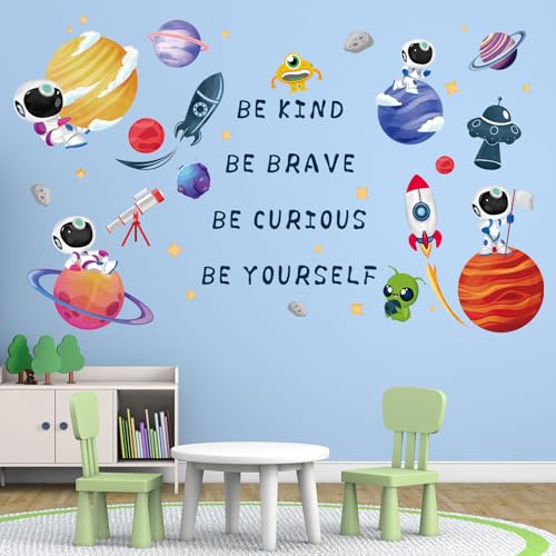 Outer Space Wall Decals for Kids: Peel and Stick Astronaut Rocket Planets...