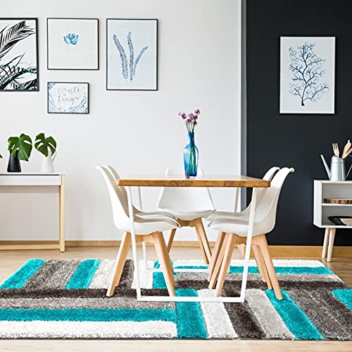 Image of Carpets for Living Room 8 x 11 Feet Soft Smooth Thick Non-Slip Fluffy Shaggy Area Rug for Bedroom, Drawing, Kids Room, Office with Upto 2 Inch Microfiber High Pile (Turquoise Silver A)