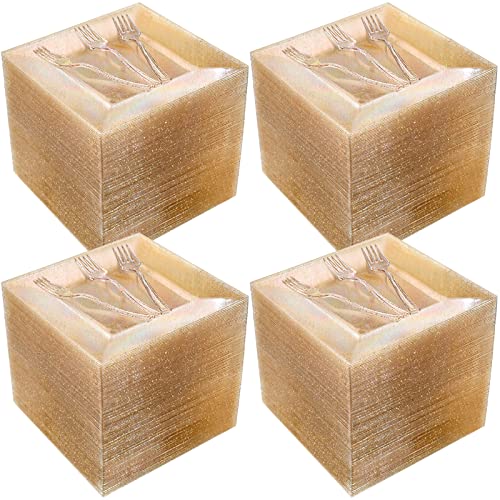 Eccliy 200 Pcs Gold Glitter Plastic Plates Set, 100 Plates 100 Forks