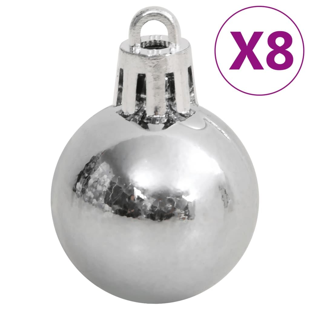 Juego de bolas de Navidad de 111 unidades, color blanco y gris, inastillables, de color mate, con purpurina, huecas, para árboles y hogares, 3, 4, 6 cm de diámetro, incluye estrellas