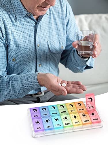 Image of Fullicon Quick Fill, Pill Organizer 2 Times a Day, Rainbow Clear | Each Compartment Holds 15 Fish Oils, 30 Vitamins, or 25 Capsules, Two Side Buckle Locks, Detachable Base, BPA Free Plastic