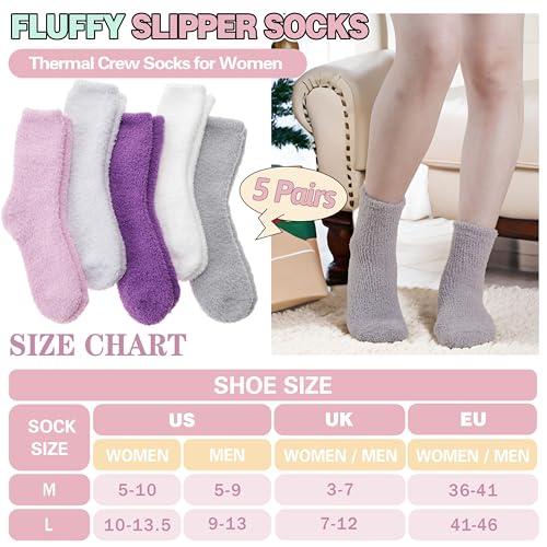 Image of Fuzzy Socks Warm Fluffy Winter Cozy Thick Plush Slipper Sleep Comfy Crew Socks for Women & Men 5 Pairs
