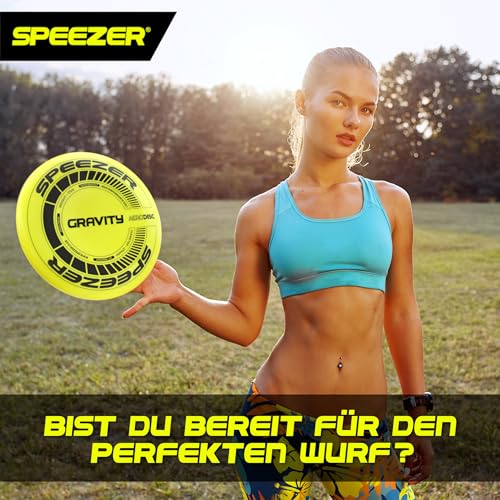 SPEEZER® Gravity Frisbee 175g - die neon gelbe Profi Wurfscheibe ist das Outdoor Fun-Sport Spiel - Frisbee-Scheibe für Kinder Erwachsene - Ultimate Flying Disc Strandspielzeug Frisbee-Ring Wurfring