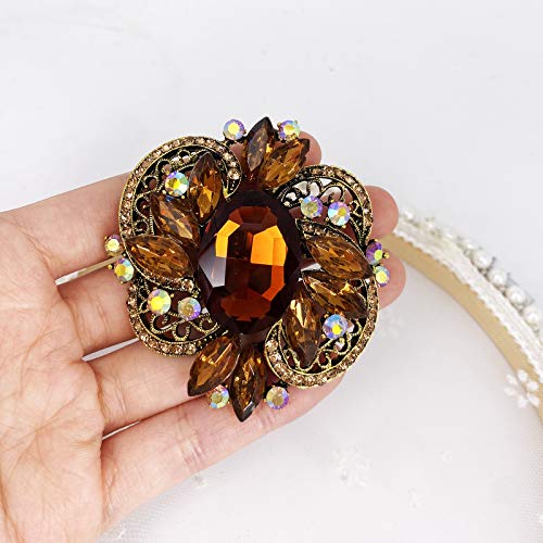 Image of LAXPICOL Women's Large Sparkly Crystal Flower Brooch Pin Fashion Statement Broach Pin