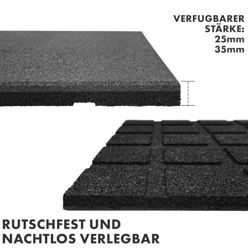 Floordirekt Universelle Schutzmatte, Fallschutzmatte - 50 x 50 x 2,5 cm, Grau - wetterfeste Bodenschutzmatte, Gummimatte - rutschfeste Oberfläche mit Drainage